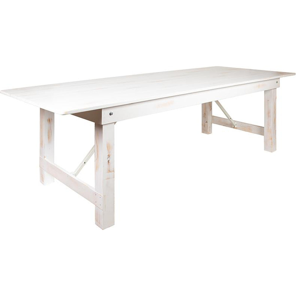 hercules series 9 ft x 40 inch rectangular antique rustic white solid pine folding farm table