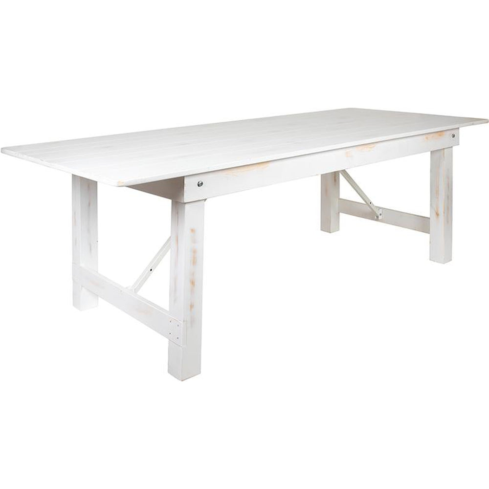 hercules series 8 ft x 40 inch rectangular antique rustic white solid pine folding farm table