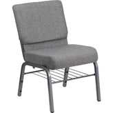 hercules series 21 inch width church chair in fabric with book rack silver vein frame
