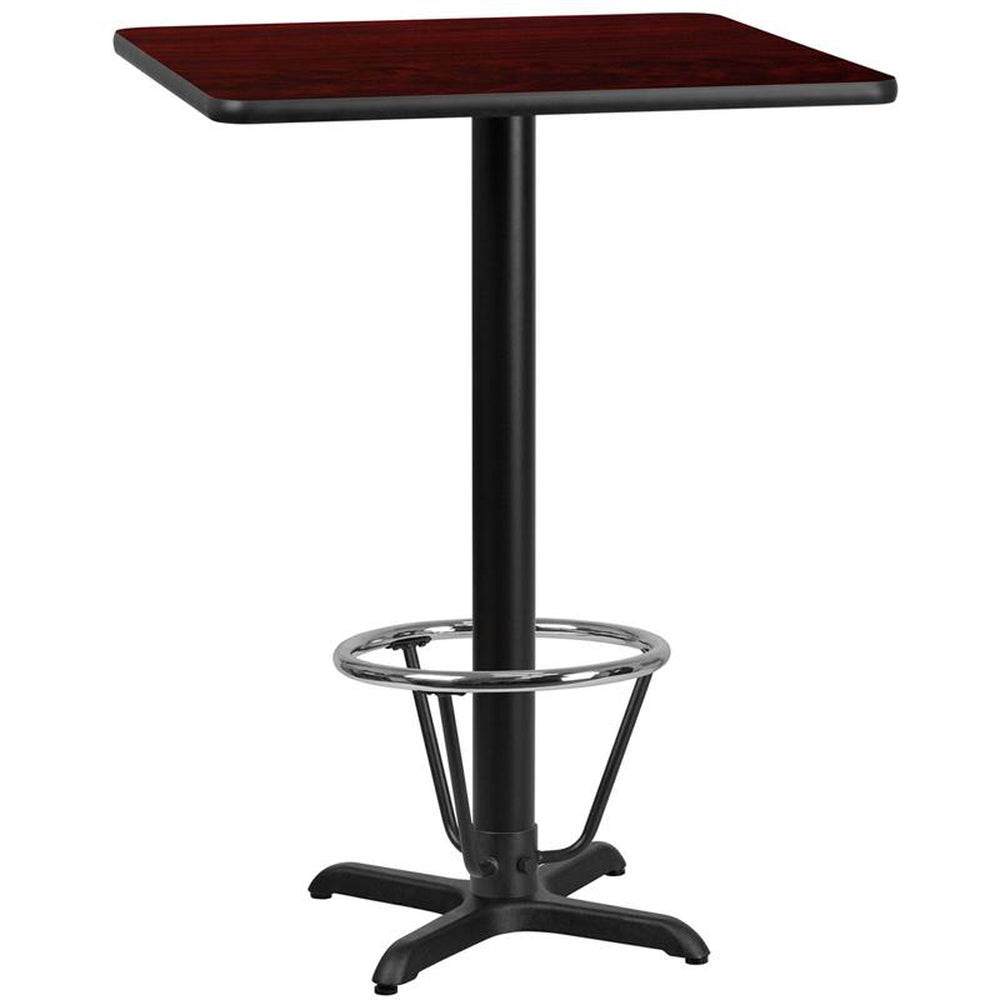24 inch square laminate table top with 22 inch x 22 inch bar height table base and ft ring