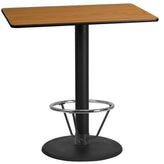 24 inch x 42 inch rectangular laminate table top with 24 inch round bar height table base and ft ring