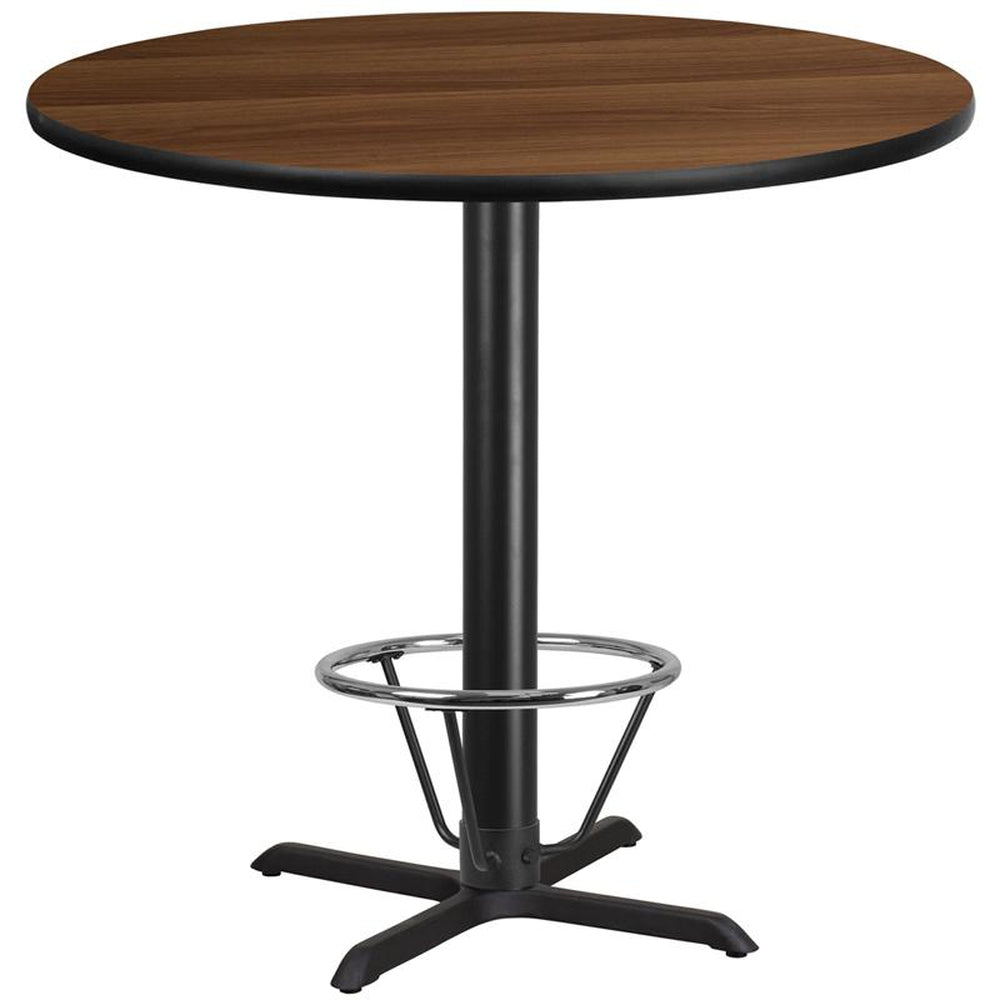 42 inch round laminate table top with 33 inch x 33 inch bar height table base and ft ring