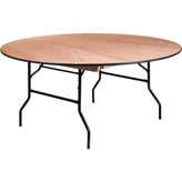 5 5 ft round wood folding banquet table with clear coated finished top